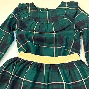 Carters Green Tartan Plaid Matching Long Sleeve Shirt & Skirt Gold Accent
